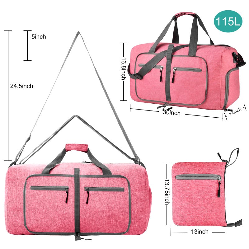 Dimayar 115L Travel Duffle Bag for Men Women - Foldable Duffel Bag with Shoes Compartment - Overnight Bags Waterproof & Tear Resistant(Pink) - Image 2